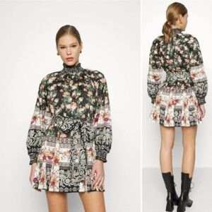 ALICE + OLIVIA ANIS FLORAL MOCK NECK MINI DRESS Sz 6